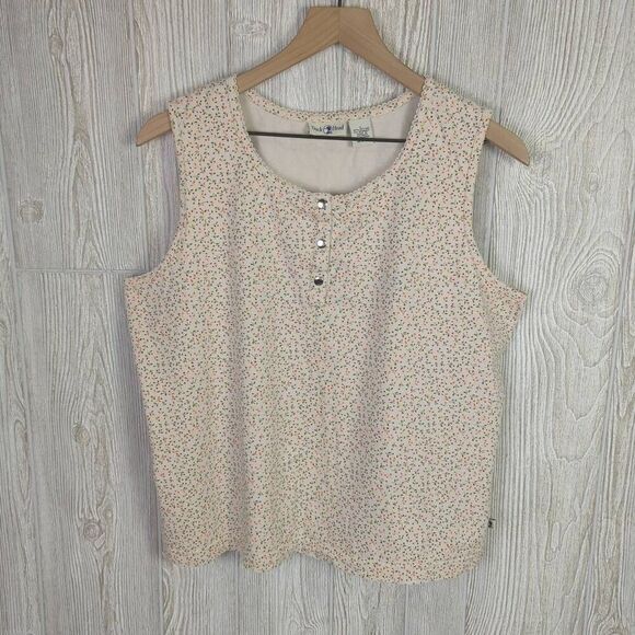 Duck Head Womens Large Popover Sleeveless Top Cream Floral Print Stretch - Picture 1 of 7